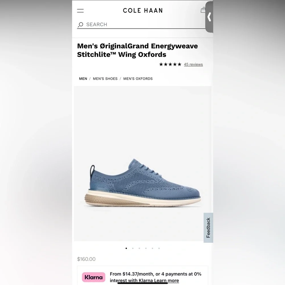COLE HAAN OriginalGrand Energyweave Stitchlite Wing Oxfords in Blue Size 8.5